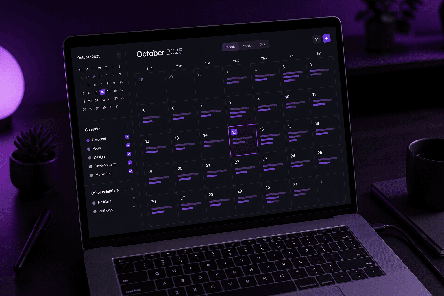 Calendar PulseTrim cu postări programate pe zile și ore